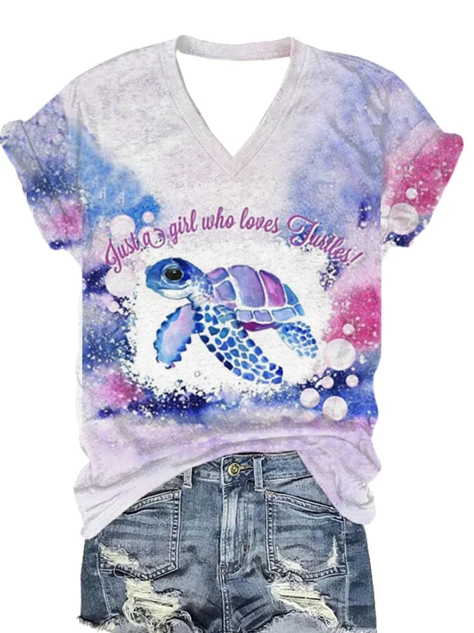 🔥Buy 3 Get 10% Off🔥Women's Just A Girl Who Loves Turtle Print Casual T-Shirt