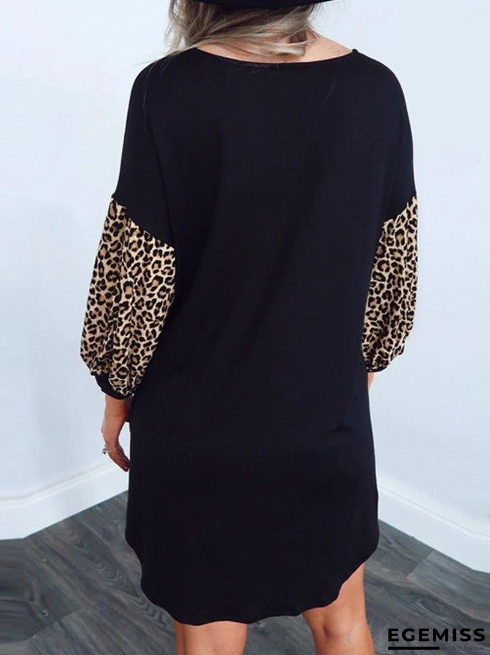 Leopard Loosen Round Neck Dresses Black Dresses | EGEMISS