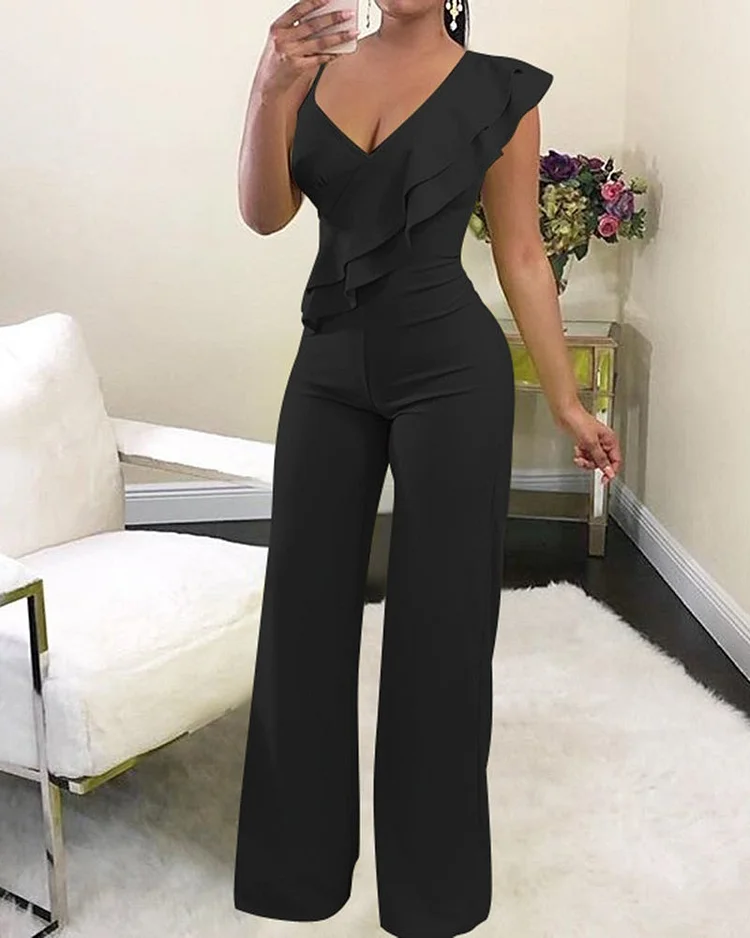 Ruffle Sling Straight-leg Jumpsuit