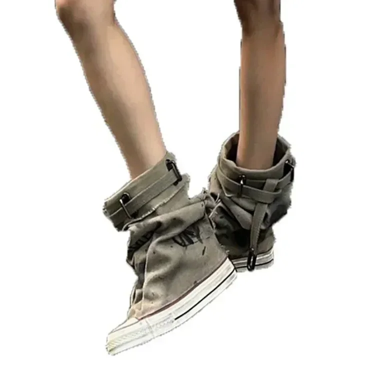 Tanguoant Tanguoant Cowboy Sneakers Women's High Boots New Canvas Flats Shoes Trend Autumn Ankle Boots New Rock Botas Mujer Zapatillas