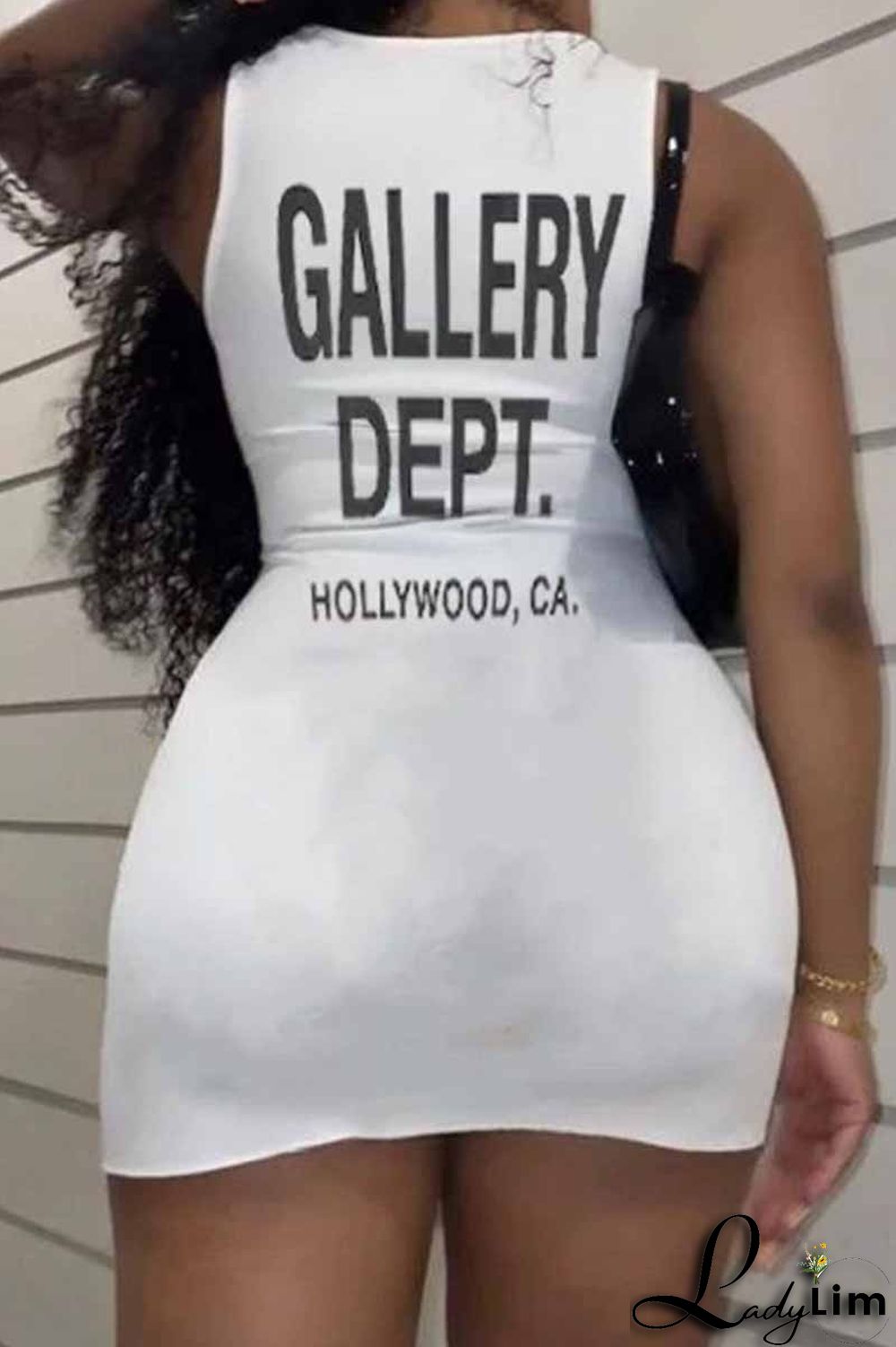 Grey Street Print Letter U Neck One Step Skirt Dresses