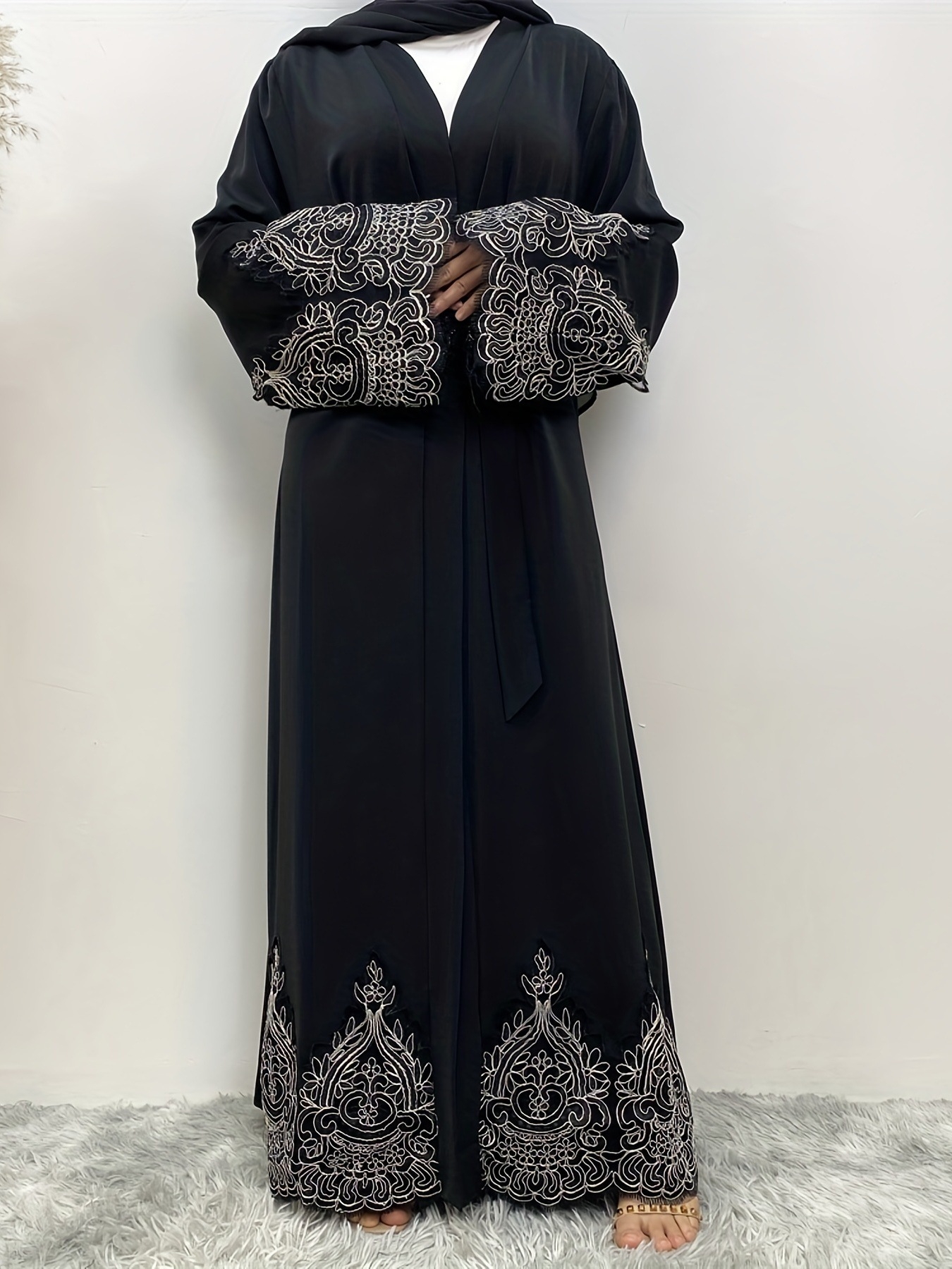 Casual Lace Embroidered Cardigan Dress | Oxredo Shop Ramadan Sale