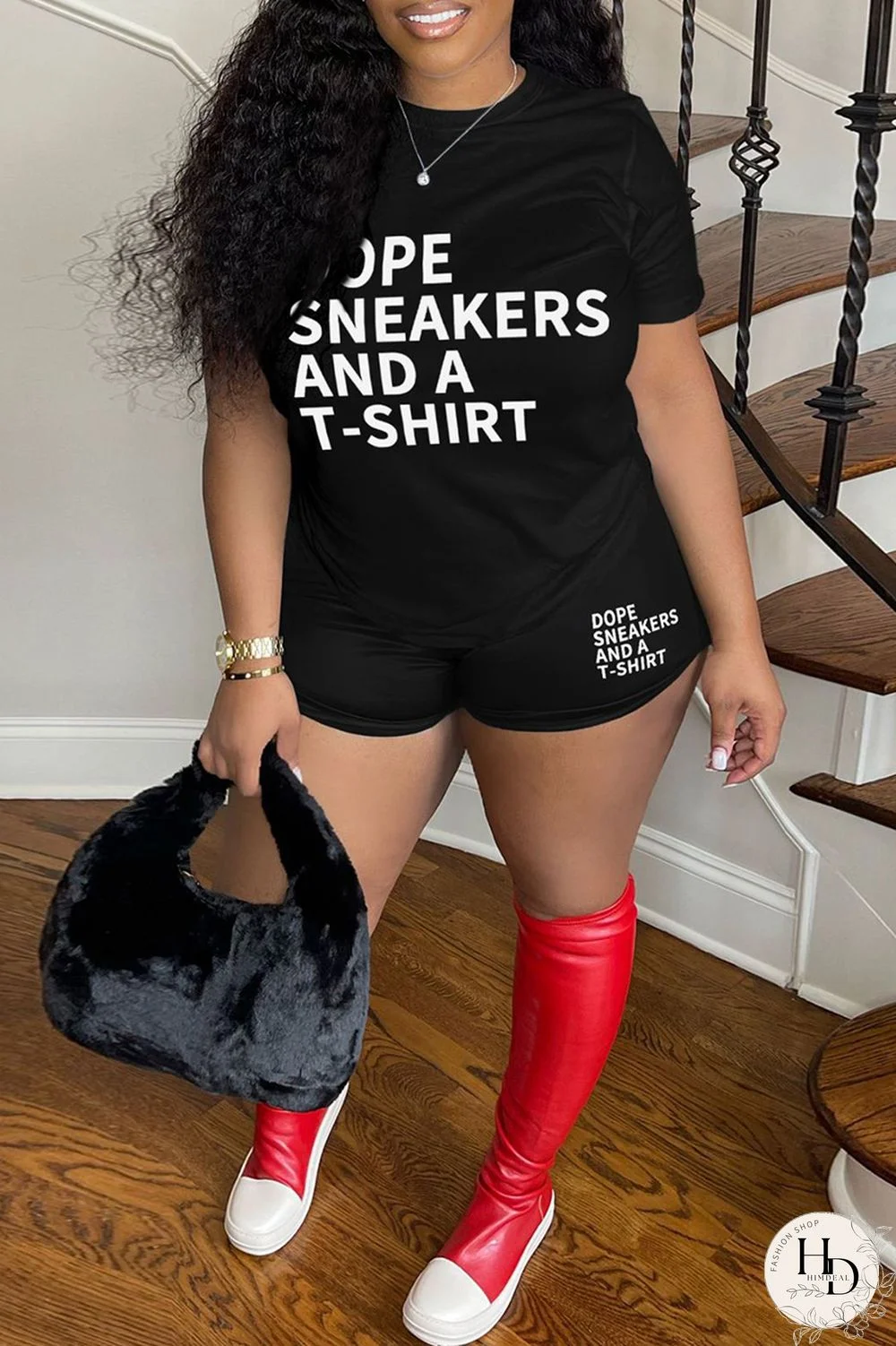 Red Casual Letter Print Basic O Neck Short Sleeve Two Pieces