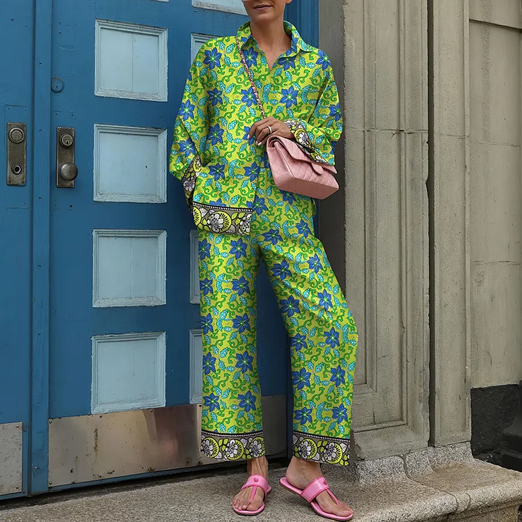 Floral Print Paneled Two Piece Set