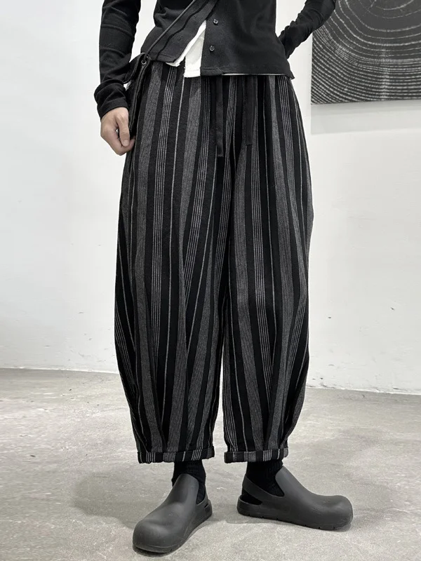 Harem Pants High Waisted Split-Joint Striped Patterns Pants Trousers