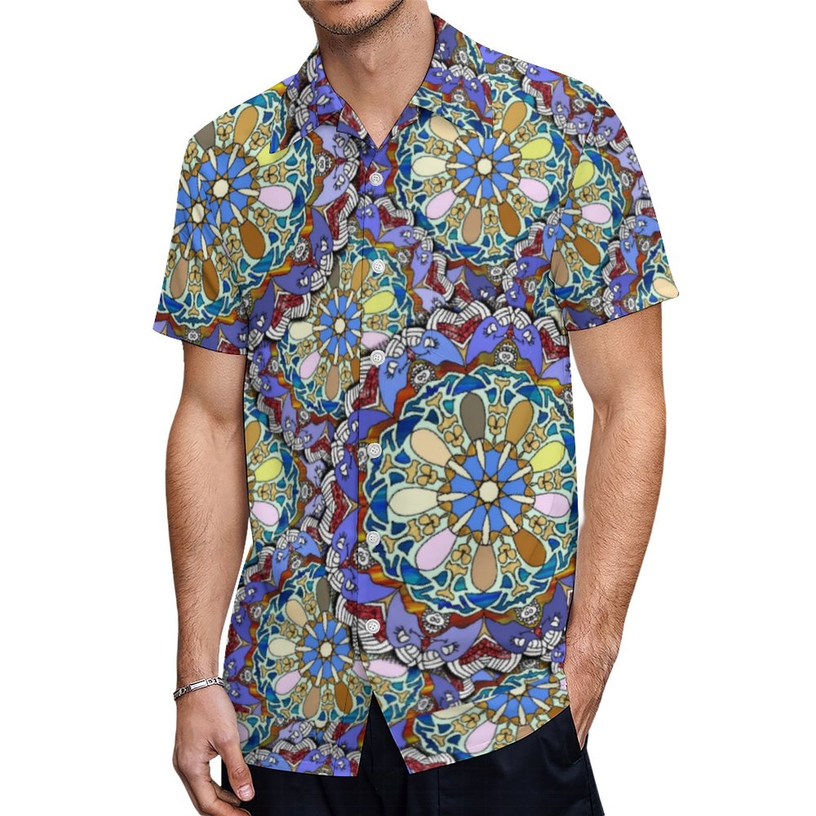 Mandala Style Doodle Art Layers Hawaiian Shirt Mens Button Down Plus Size Tropical Hawaii Beach Shirts