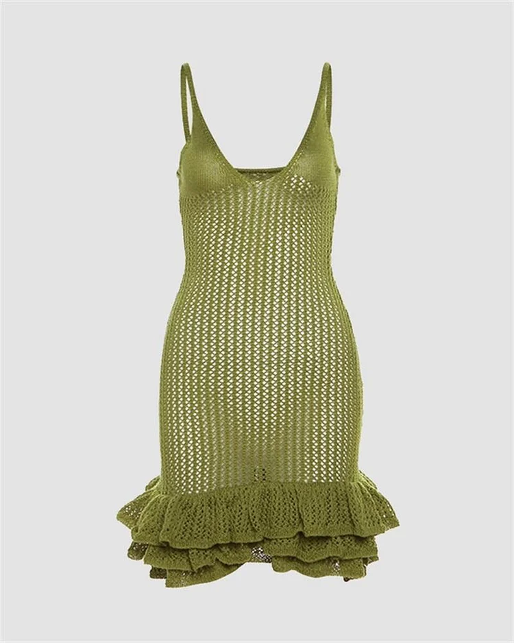 Ruffles Hem Crochet Cami Mini Dress