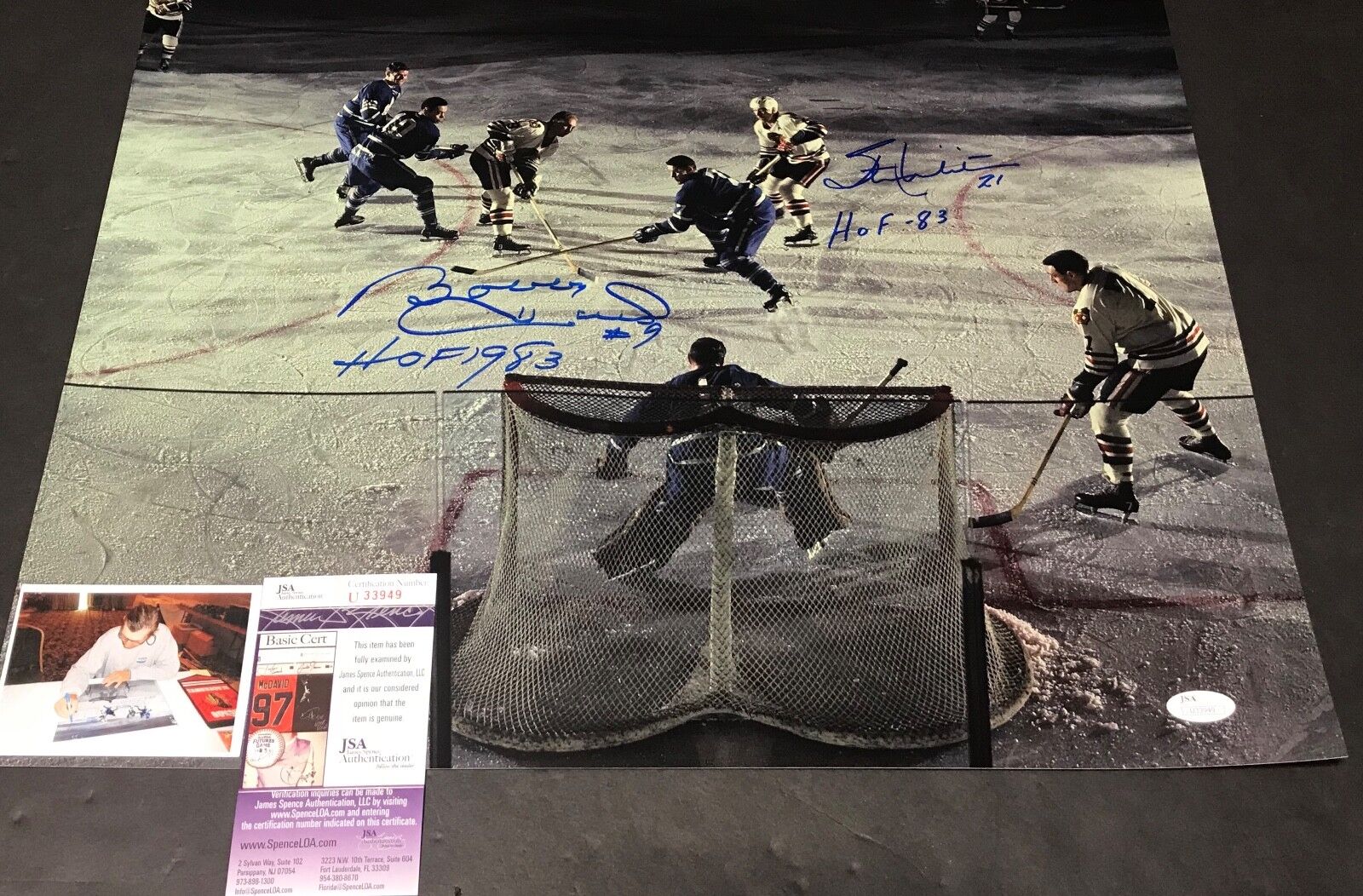 Stan Mikita Bobby Hull Chicago Blackhawks Signed 16x20 JSA COA Action