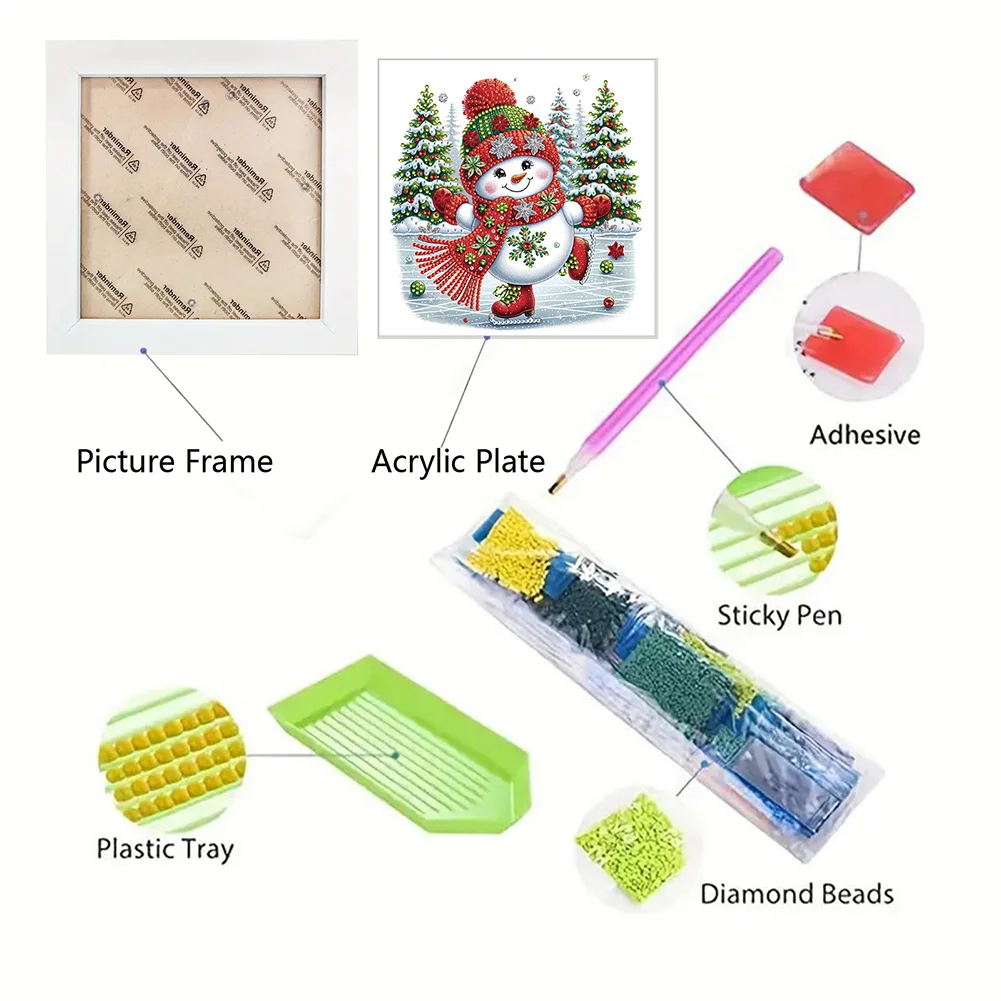 5D DIY Partial Special Shaped Drill Diamond Painting Xmas Snowman Home Kit 19.2x19.2cm【With Frame】