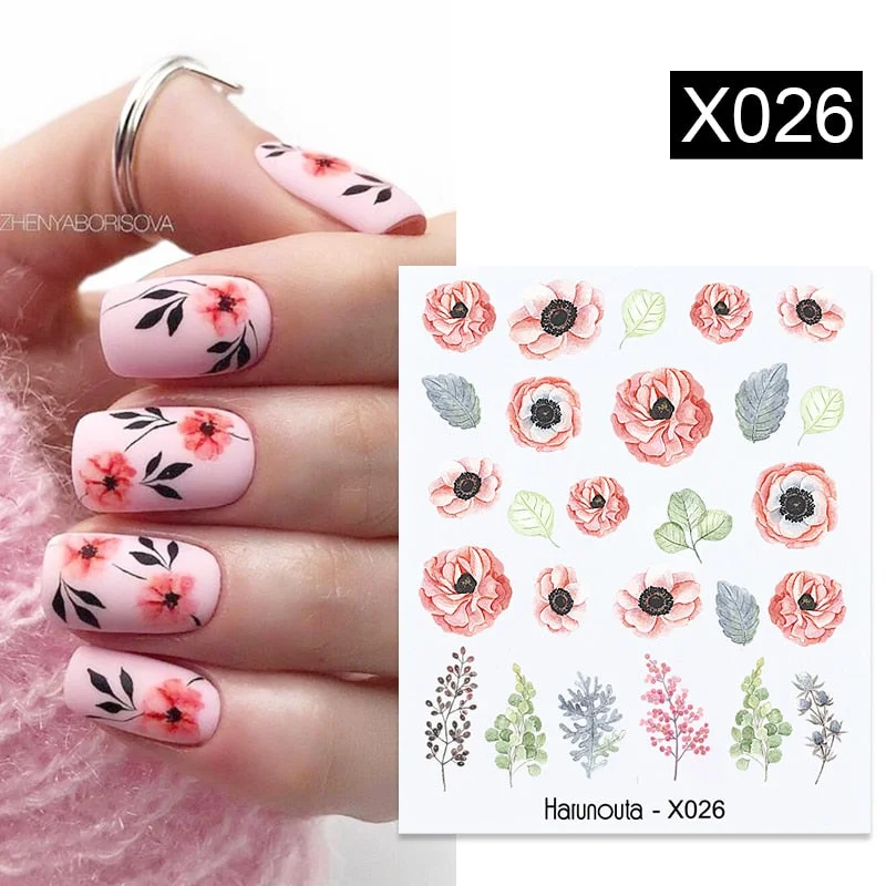 Harunouta Butterfly Flower Design Leaves Nail Water Decals Color Wave Geometric Line Charms Sliders Decoration Tips For Nail Art-Nail Inspo