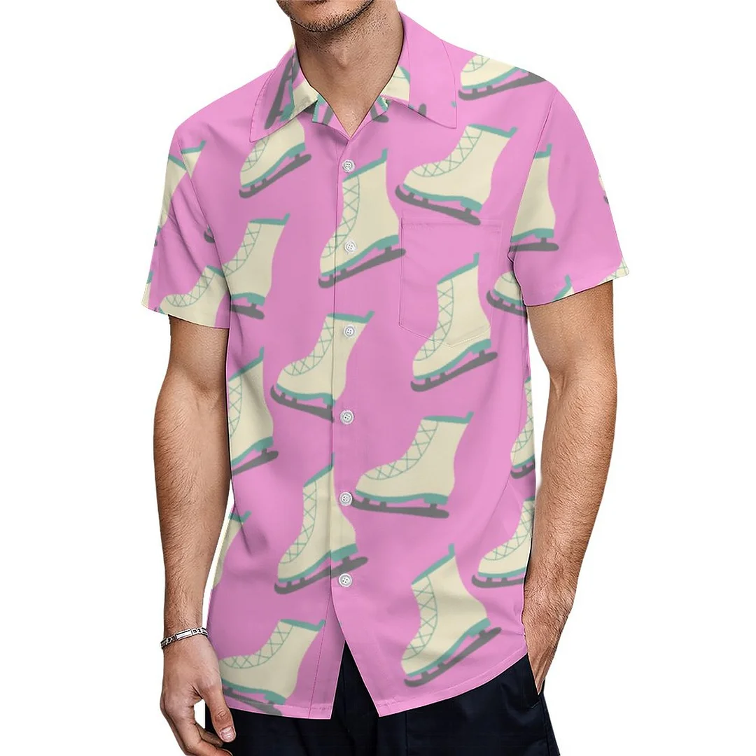 Short Sleeve Winter Ice Skates Hawaiian Shirt Mens Button Down Plus Size Tropical Hawaii Beach Shirts