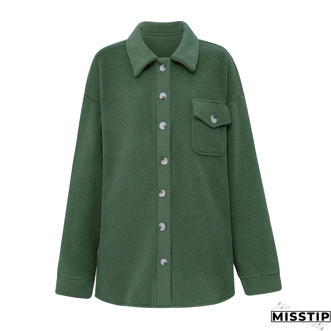 Women Long Sleeve Solid Color Pocket Fashion Casual Button Jacket