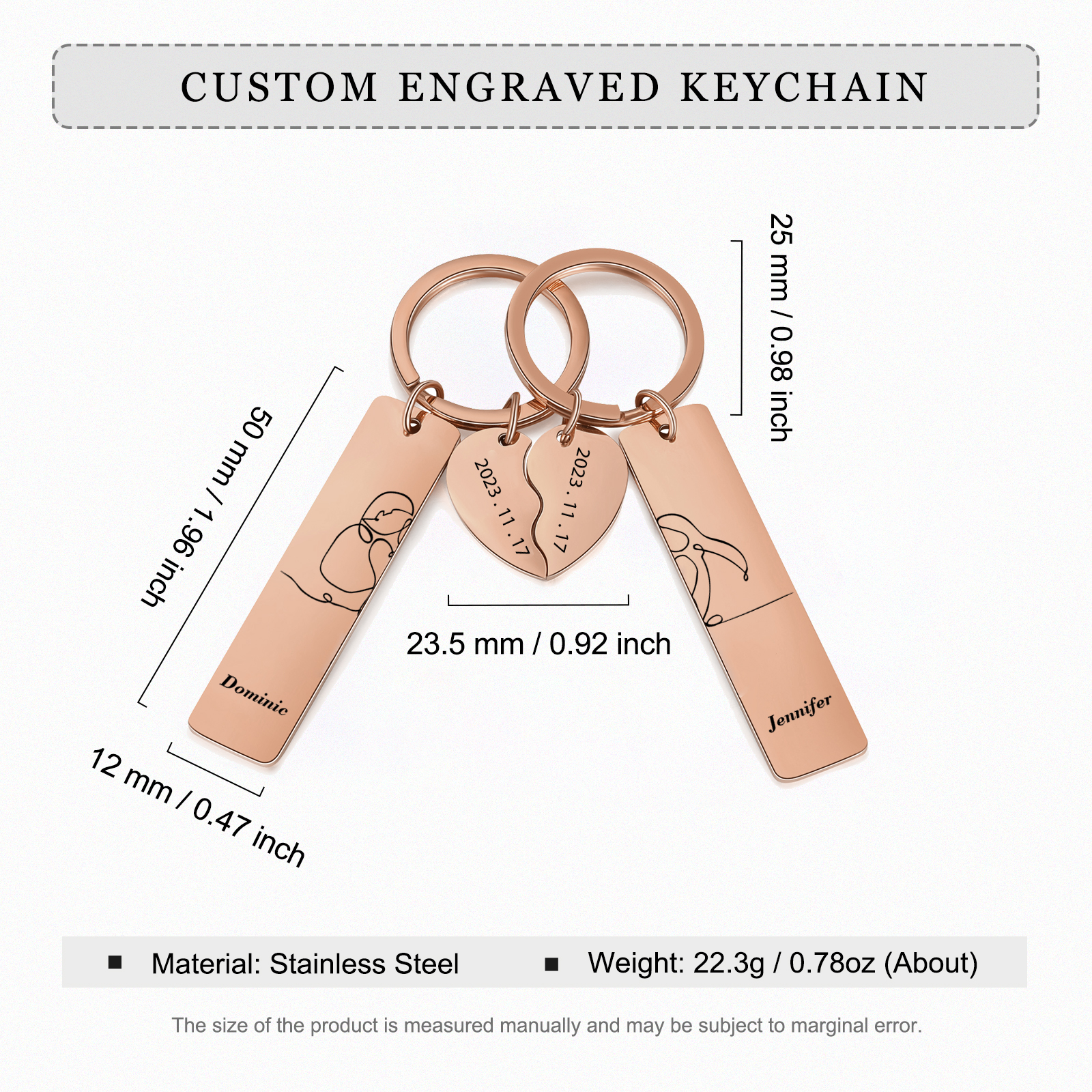 Personalised Couple Keychain Custom 2 Names & 2 Dates Keyring Heart Valentine's Day Gift for Him/Her-Jessemade AU