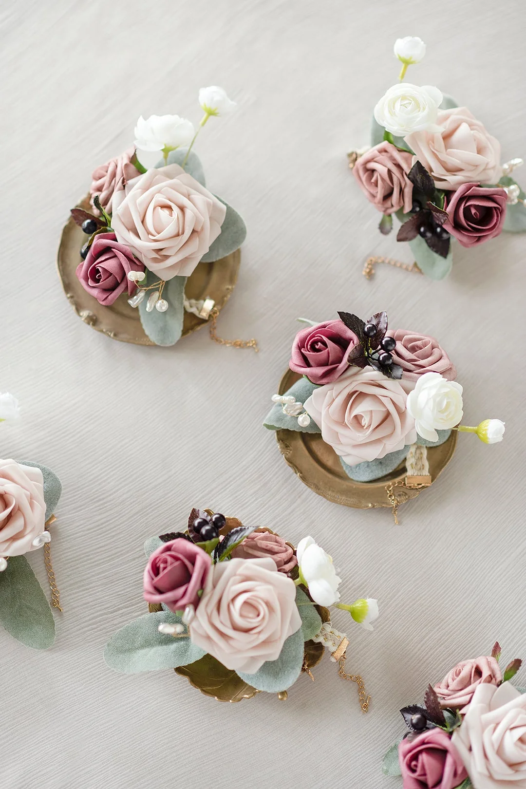 Wrist Corsages in Dusty Rose & Mauve