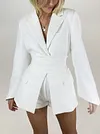 Solid Color Belt Blazer