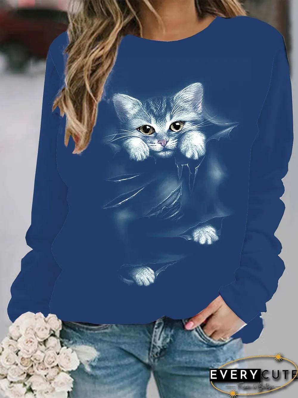 Casual Animal White Sweatshirts