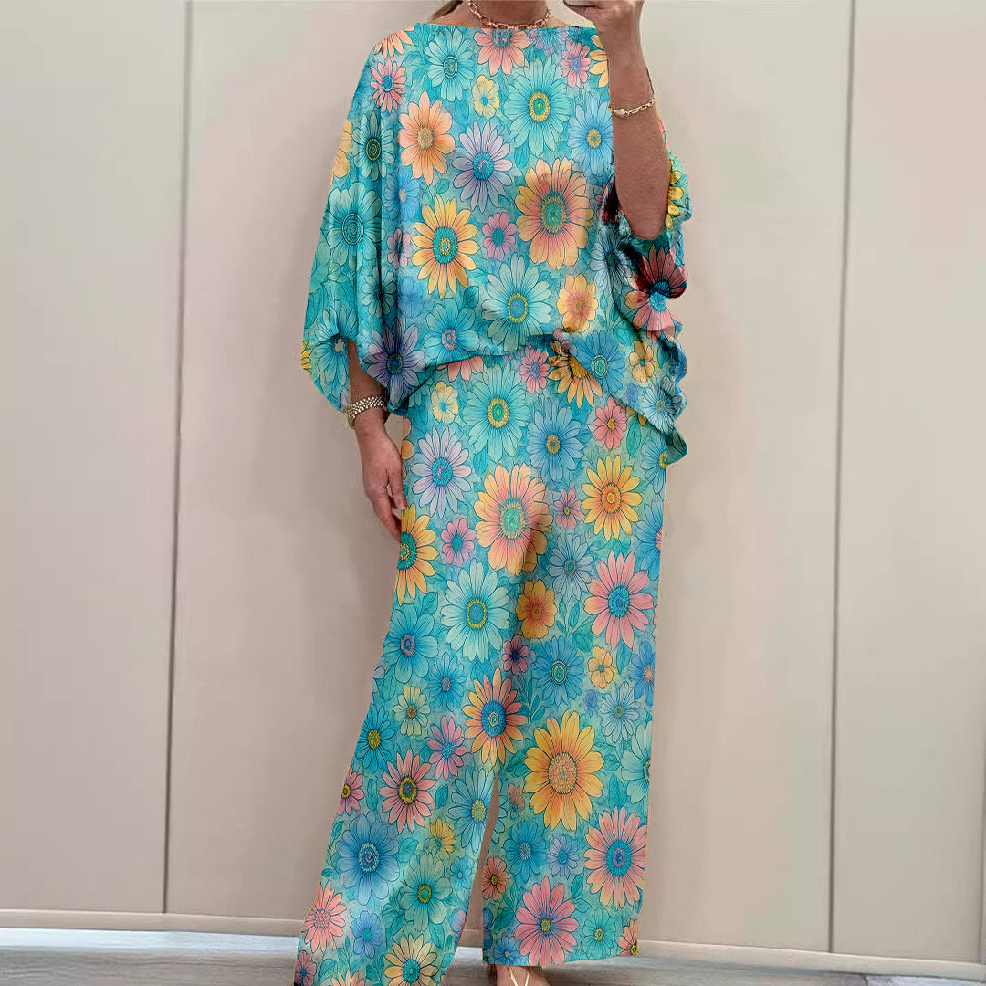 Women Long Sleeve V-neck Graphic Floral Printed Top