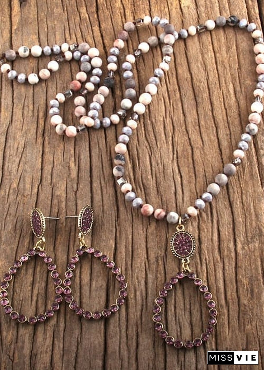 Boho Necklace, Jewelry Set, RH Amazonite Crystal Green Black Natural Stone
