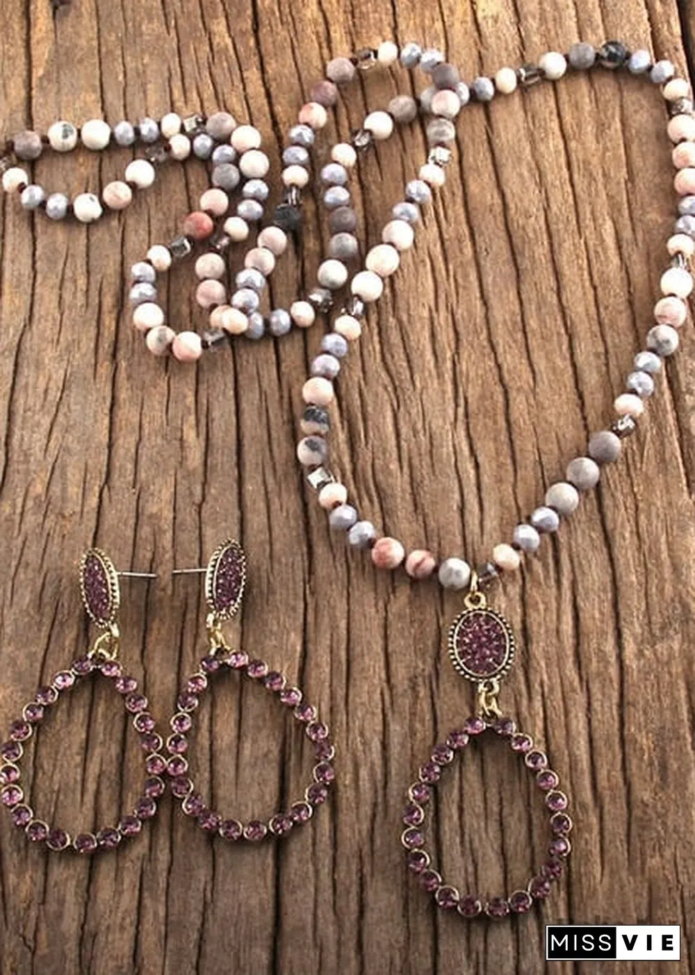 Boho Necklace, Jewelry Set, RH Amazonite Crystal Green Black Natural Stone