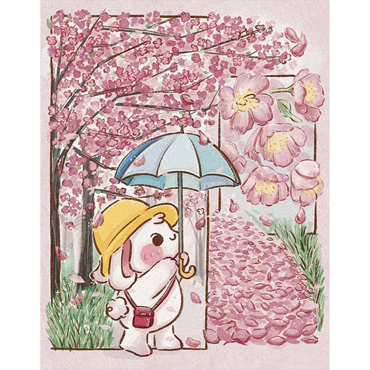 Cartoon Bunny Under Sakura Tree 40*50CM(Canvas) Full Round Drill Diamond Painting gbfke