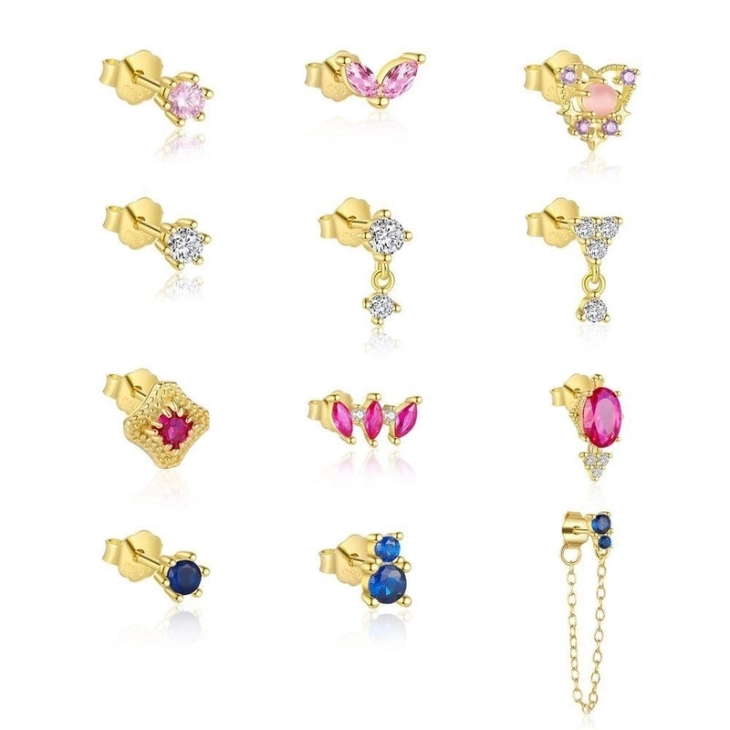 1 Piece 1 Pair 925 Sterling Silver Zircon Geometric Heart Shape Ear Studs