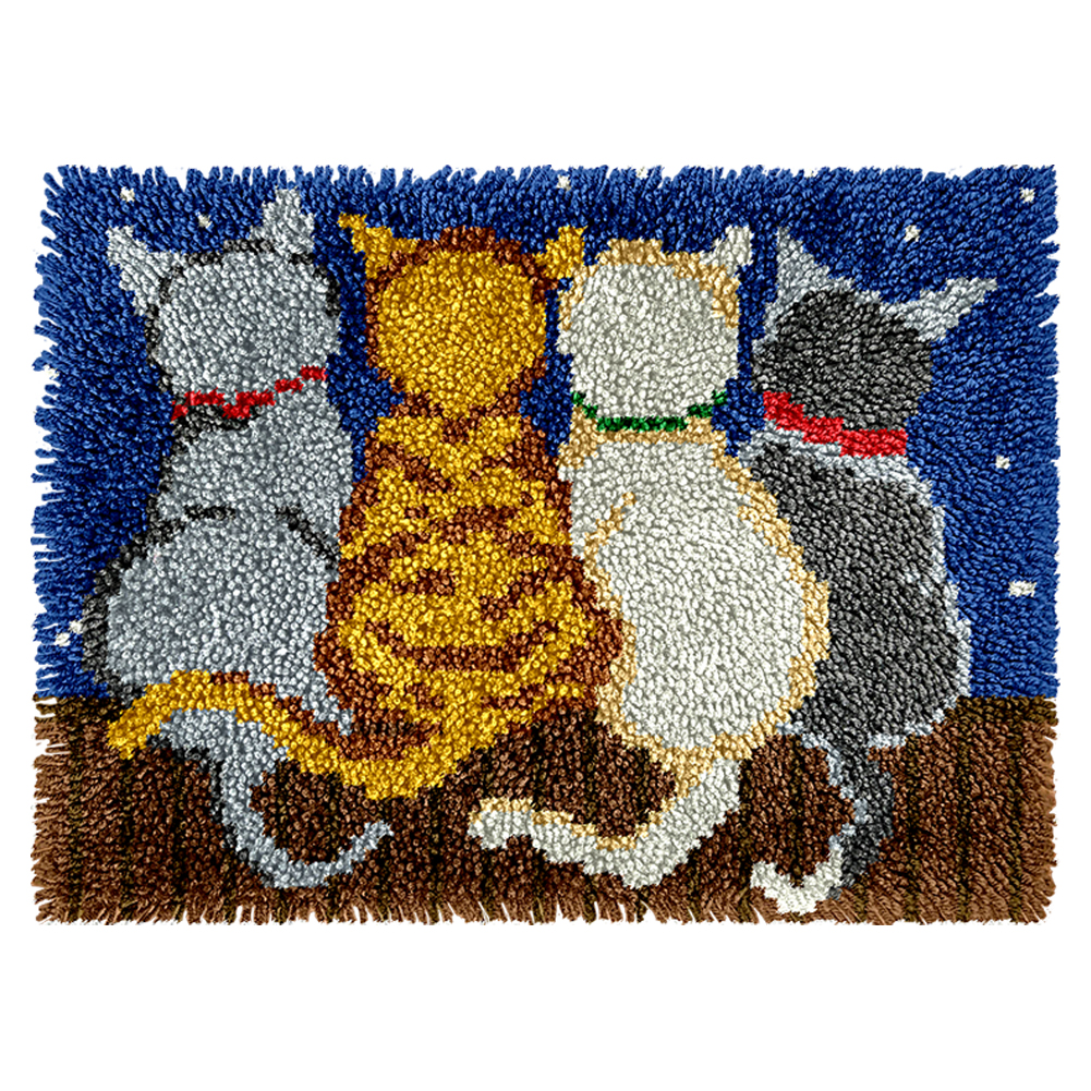 52x38cm Three Cats DIY Latch Hook Floor Mat Embroidery Latch Hook Carpet Kit