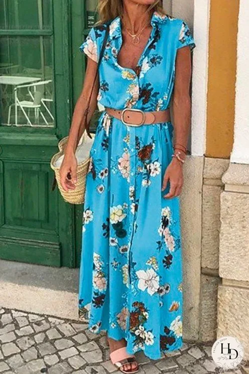 Meridress Bohemia V Neck Short Sleeve Printed Swing Dress