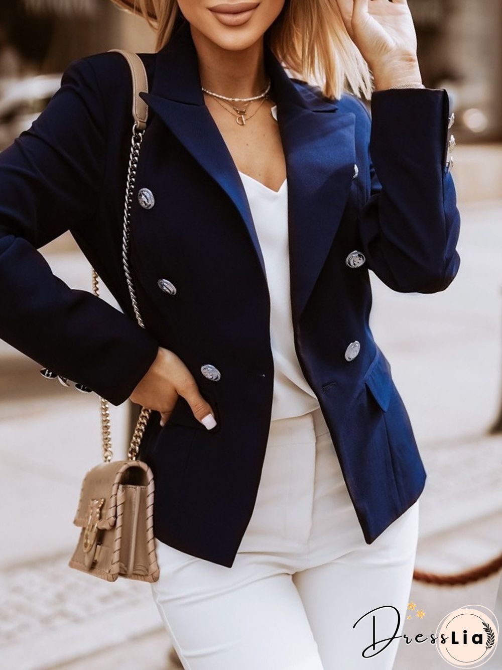 Casual Plain Autumn Polyester Daily Loose Regular H-Line Regular Blazer for Women