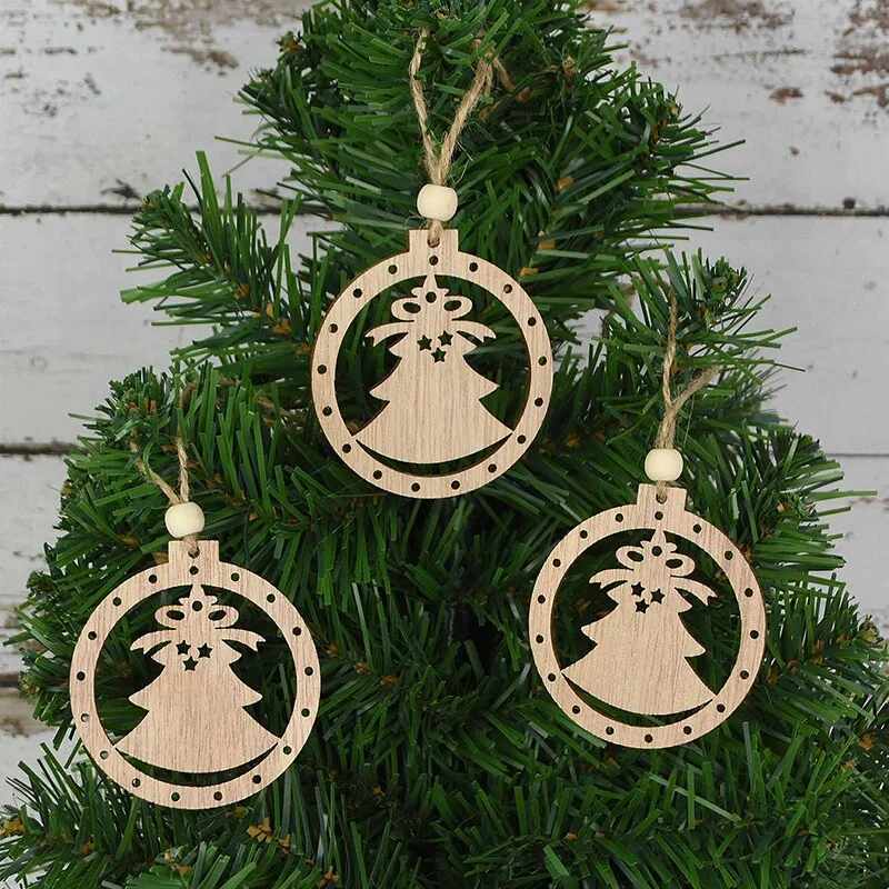 3pcs Vintage Christmas Wooden Pendants Ornaments DIY Wood Craft Christmas Decorations Christmas Tree Hanging Ornaments Gifts