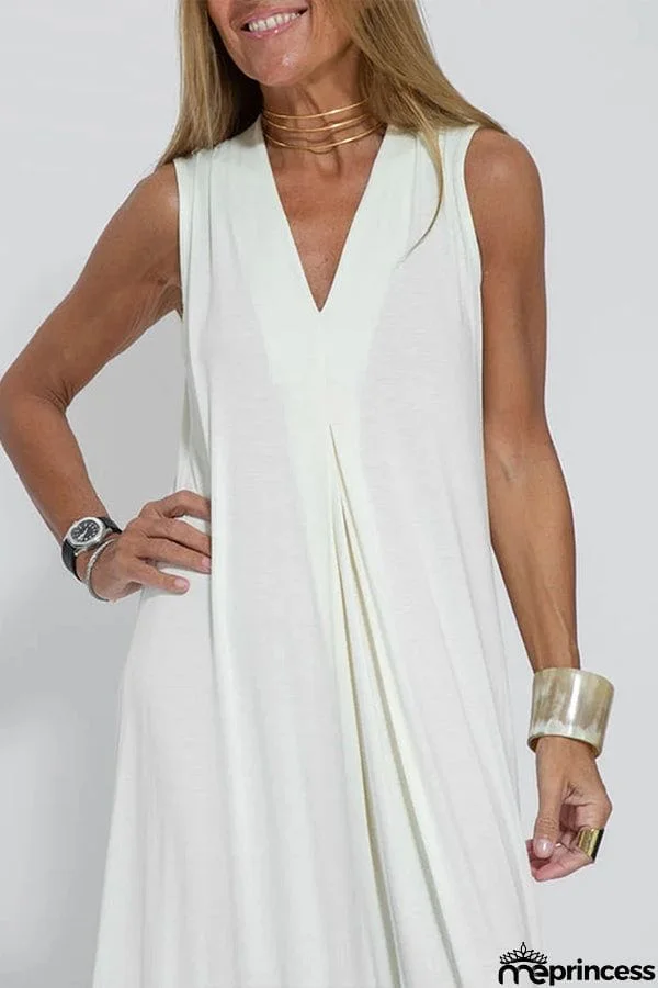 Women Casual Solid Color Sleeveless Maxi Dress