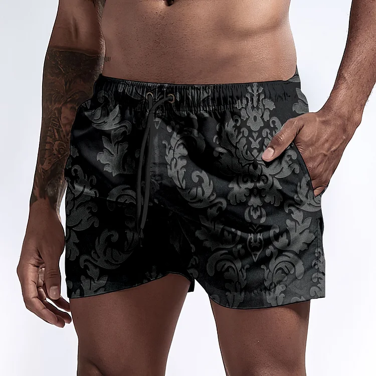BrosWear Trendy Black Printed Beach Shorts
