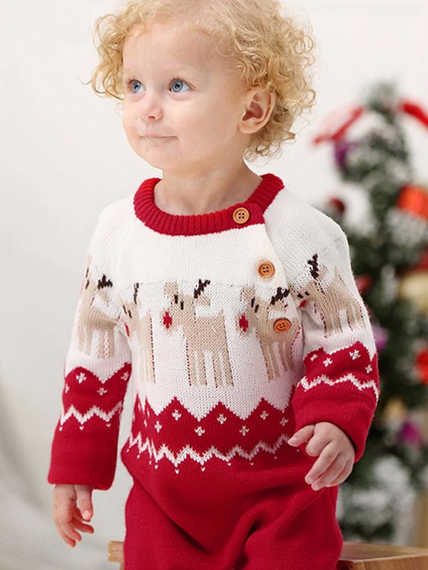 Reindeer Baby Christmas Knitted Romper Jumpsuit For Boys Girls-elleschic