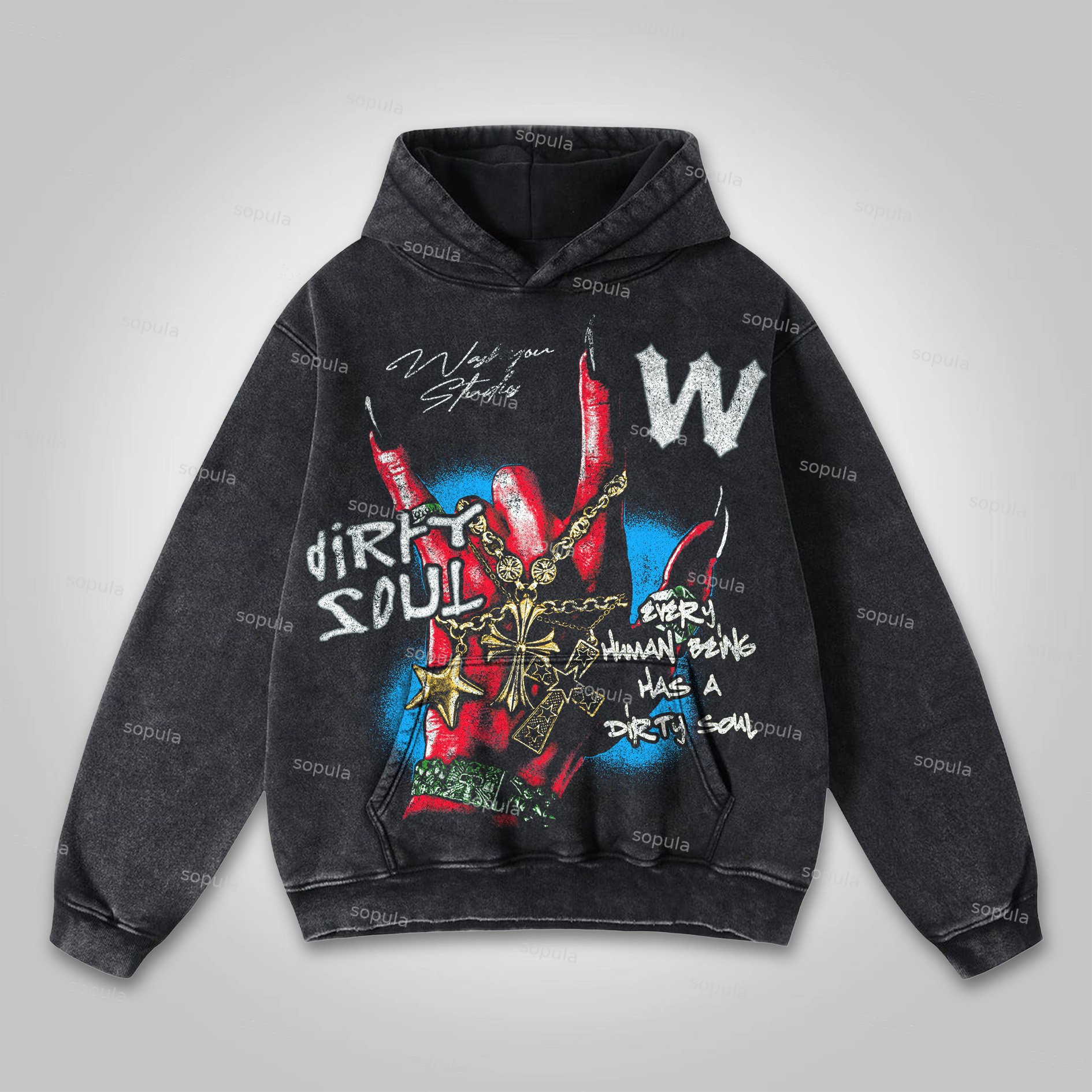 Sopula Evey Human Beines Has a Dirty Soul Graphic Washed Hoodie - SOPULA