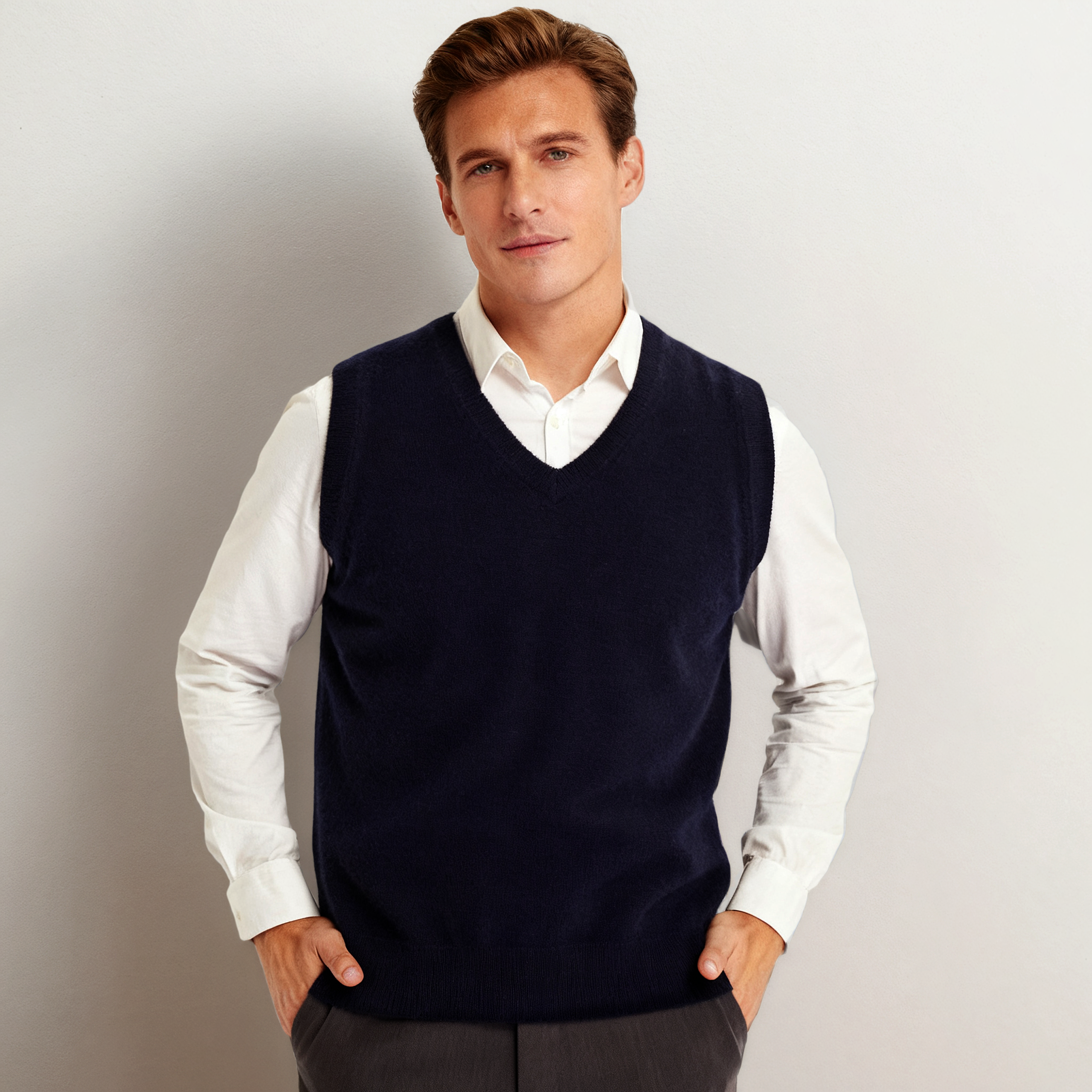 V Neck Men's Cashmere Vest REAL SILK LIFE