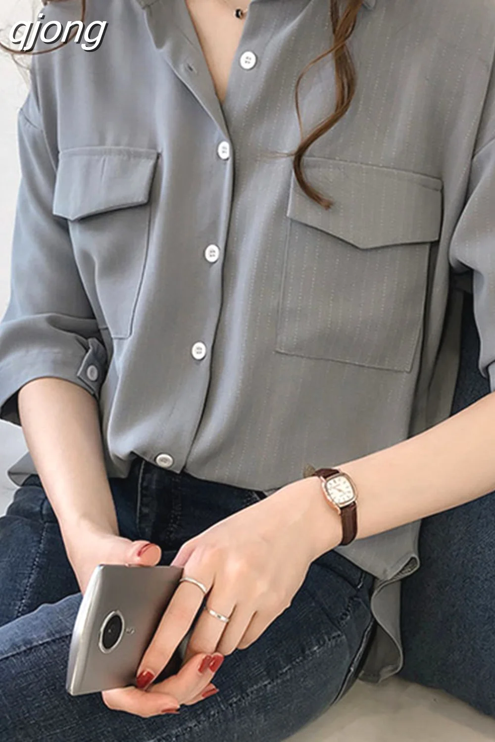 qjong Short Sleeve Blouse Women Blusas Mujer De Moda 2023 Turn Down Collar Striped Chiffon Blouse Shirt Blouses Shirts A227