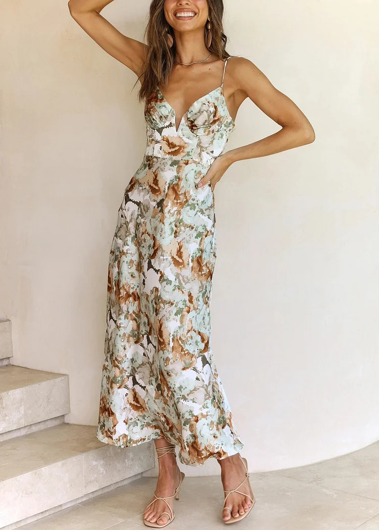 Beautiful Backless Print Cotton Spaghetti Strap Dresses Summer