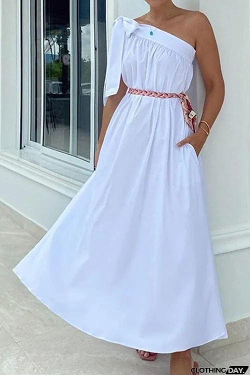 Bow Tie One Shoulder Maxi Dress
