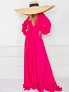 Solid Color Long Sleeve V-Neck Maxi Dress