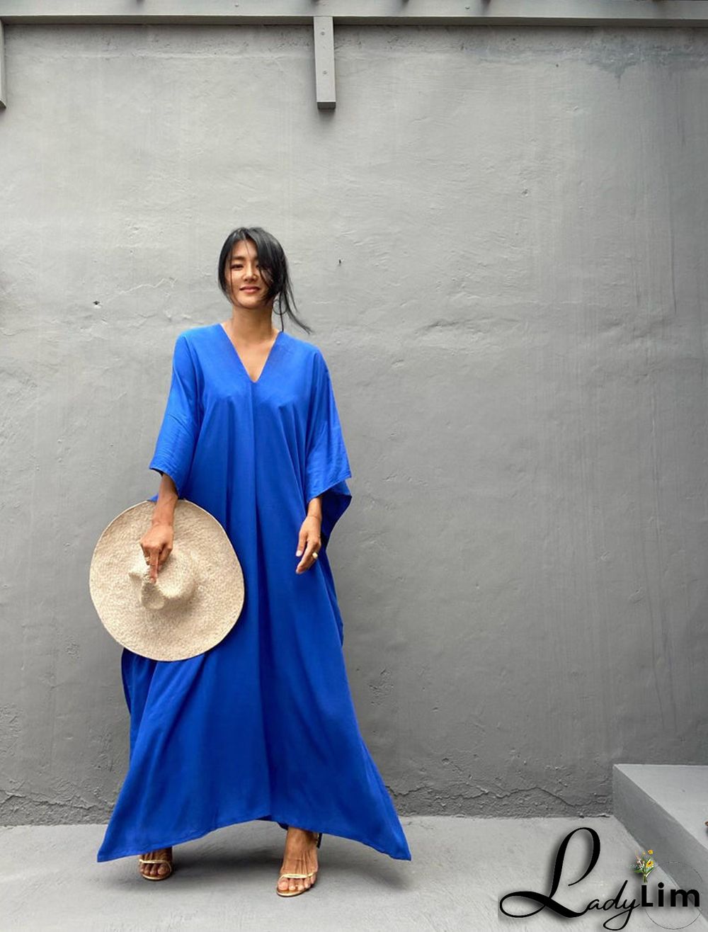 V Neck Solid Color Beach Cover Up