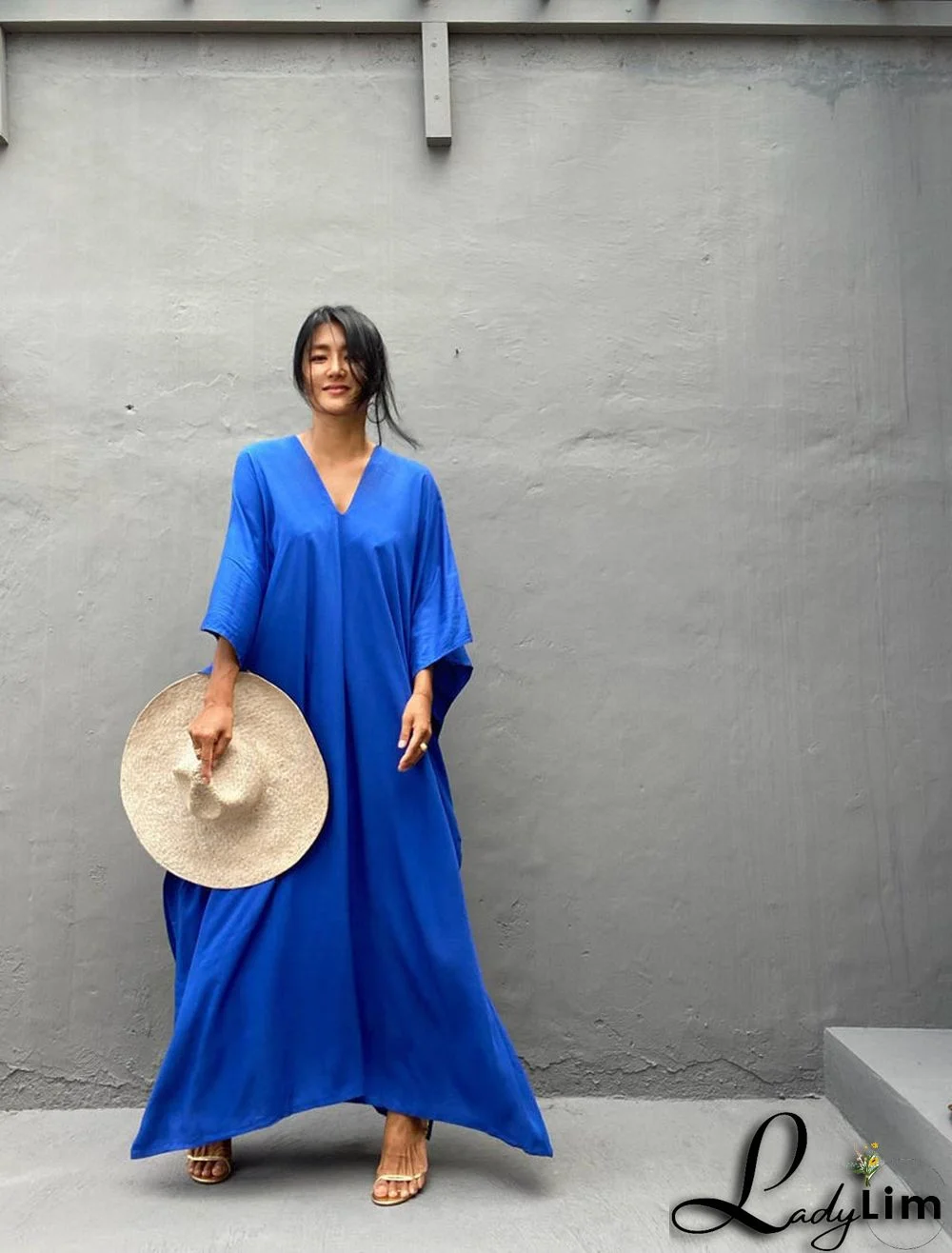 V Neck Solid Color Beach Cover Up