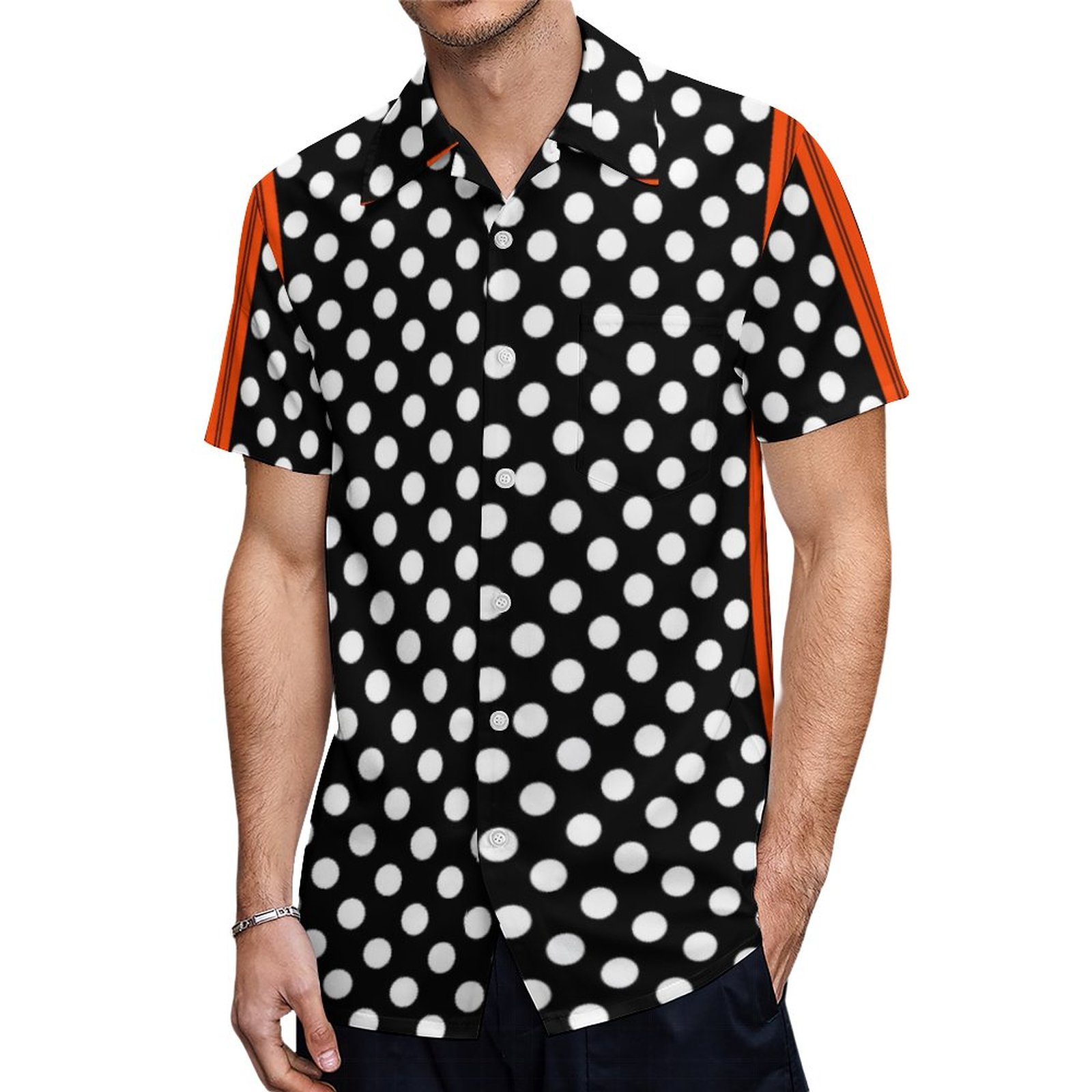 Modern Polka Dots W Orange Stripe Hawaiian Shirt Mens Button Down Plus Size Tropical Hawaii Beach Shirts