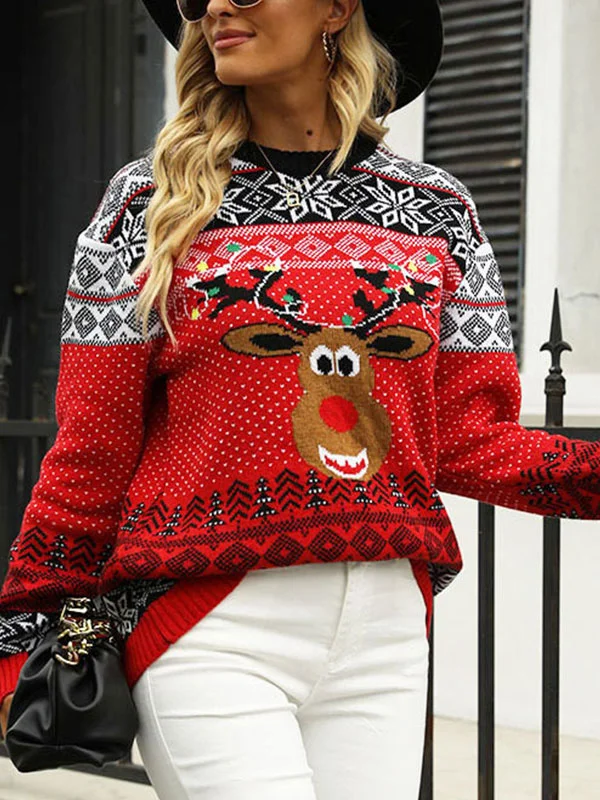 Cute deer Christmas knitted women's sweater