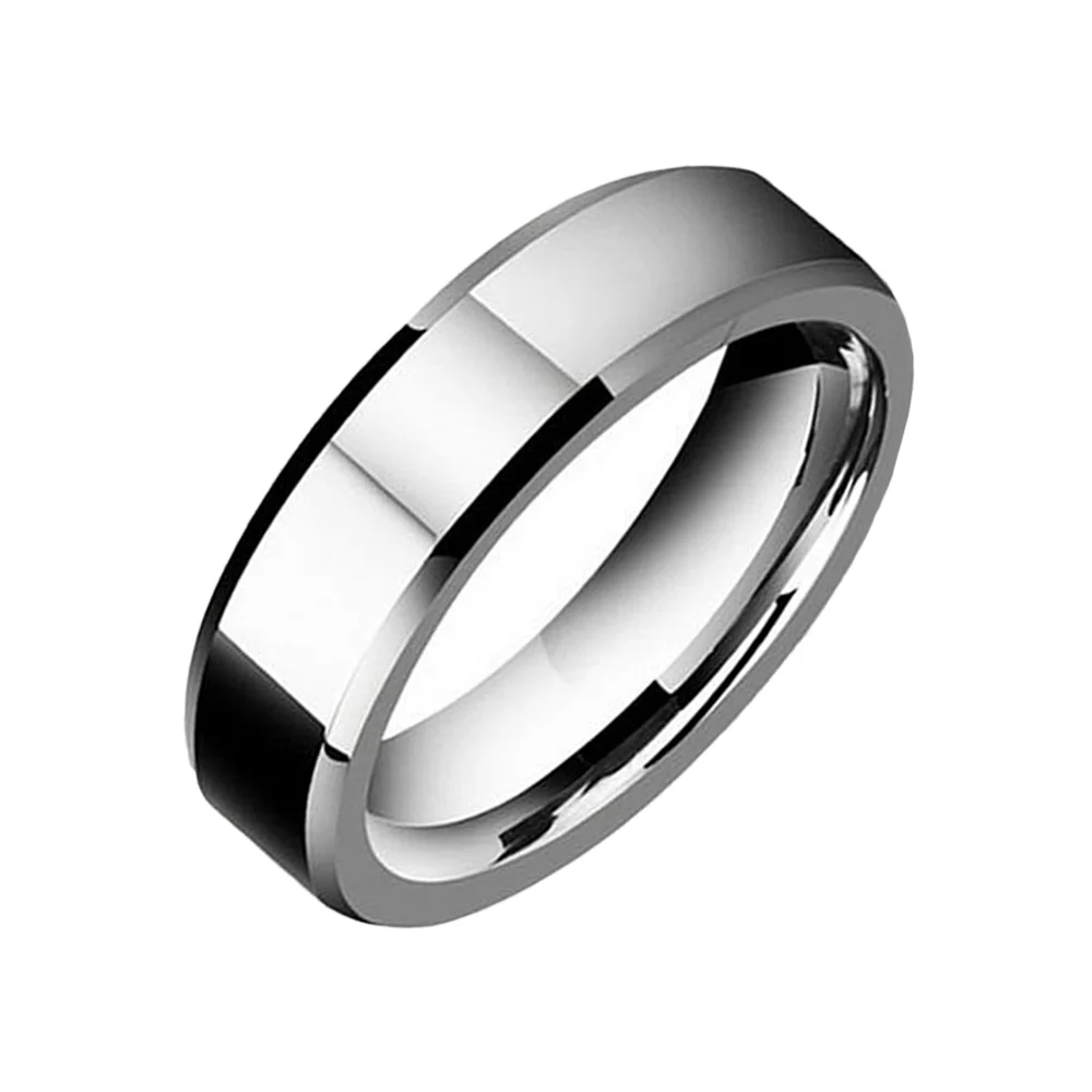 6MM 8MM High Polished Surface Bevel Edge Silver Tungsten Rings For Couple Wedding