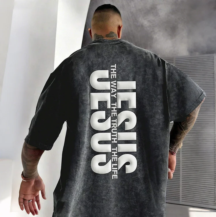 Washed Minimalist American Style English 3D Slogan Element Short Sleeve T-Shirt