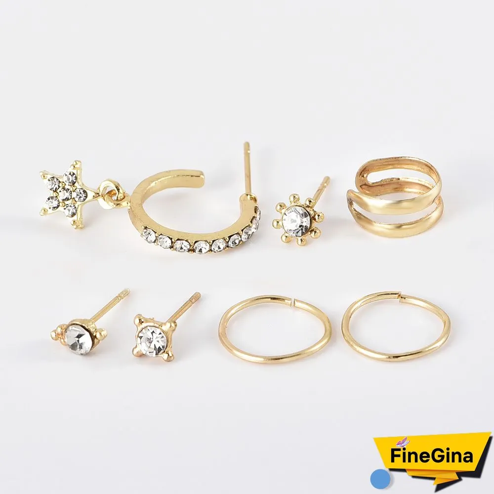 Personalized Fashion Full Diamond Five-Pointed Star Stud Earrings Set