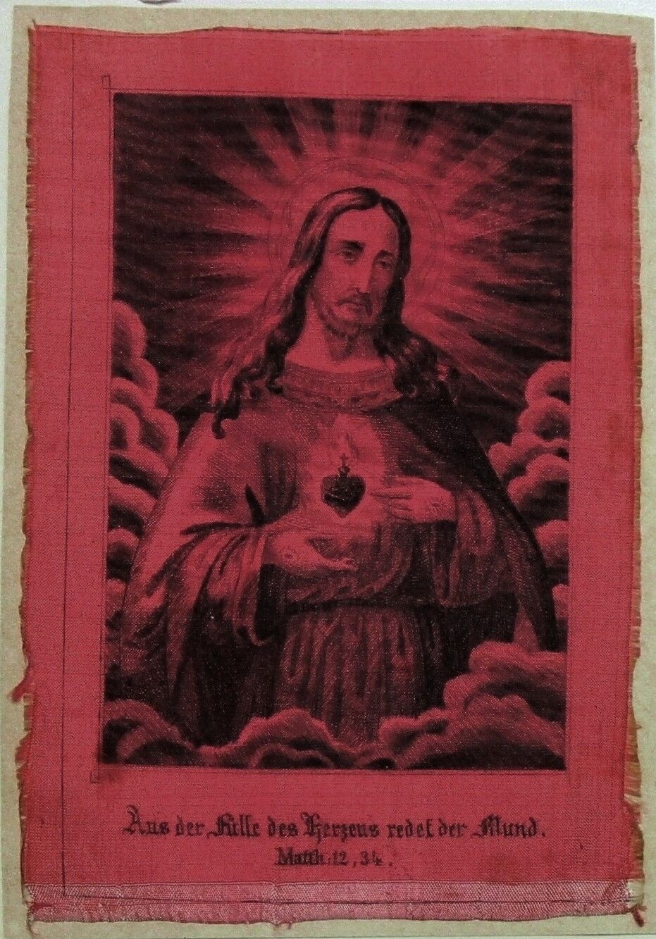 Sacred Heart Jesus Christ Devotional Picture Holy Icon On Fabric (O-6593