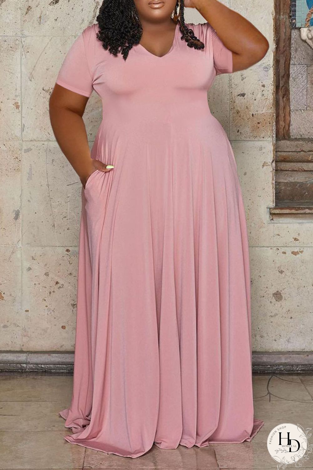 White Casual Solid Patchwork V Neck Straight Plus Size Dresses