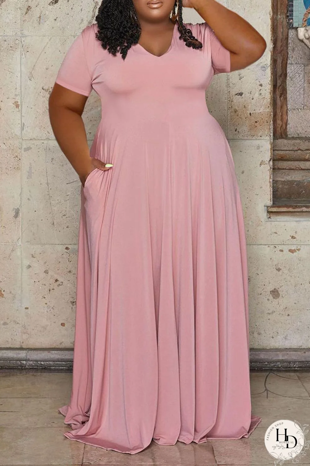 White Casual Solid Patchwork V Neck Straight Plus Size Dresses