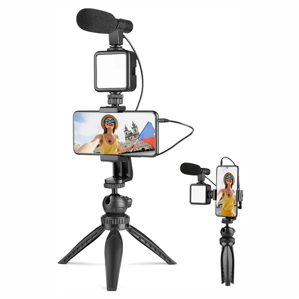 All-in-one Vlogging Kit, Selfie Stick with Remote and Tripod, Microphone Kit