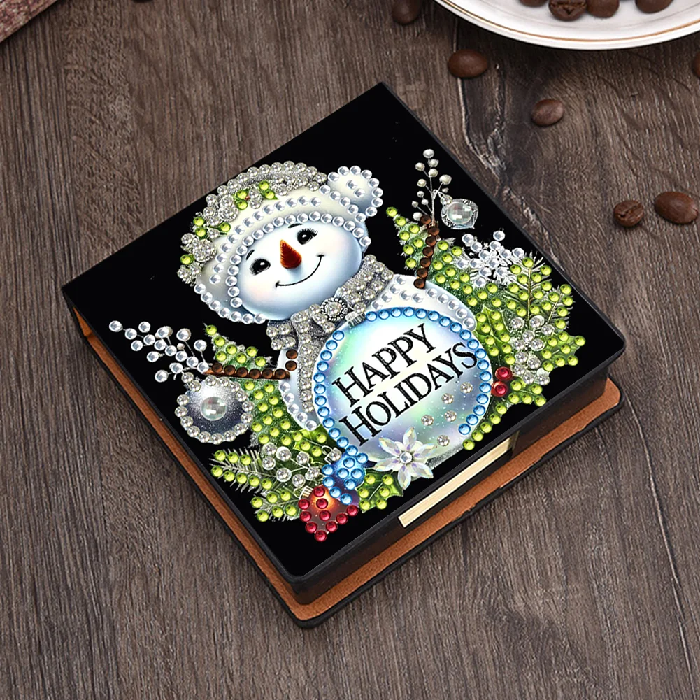 5D DIY PU Snowman Diamond Painting Notecard Box Gem Art Sticky Note Holder